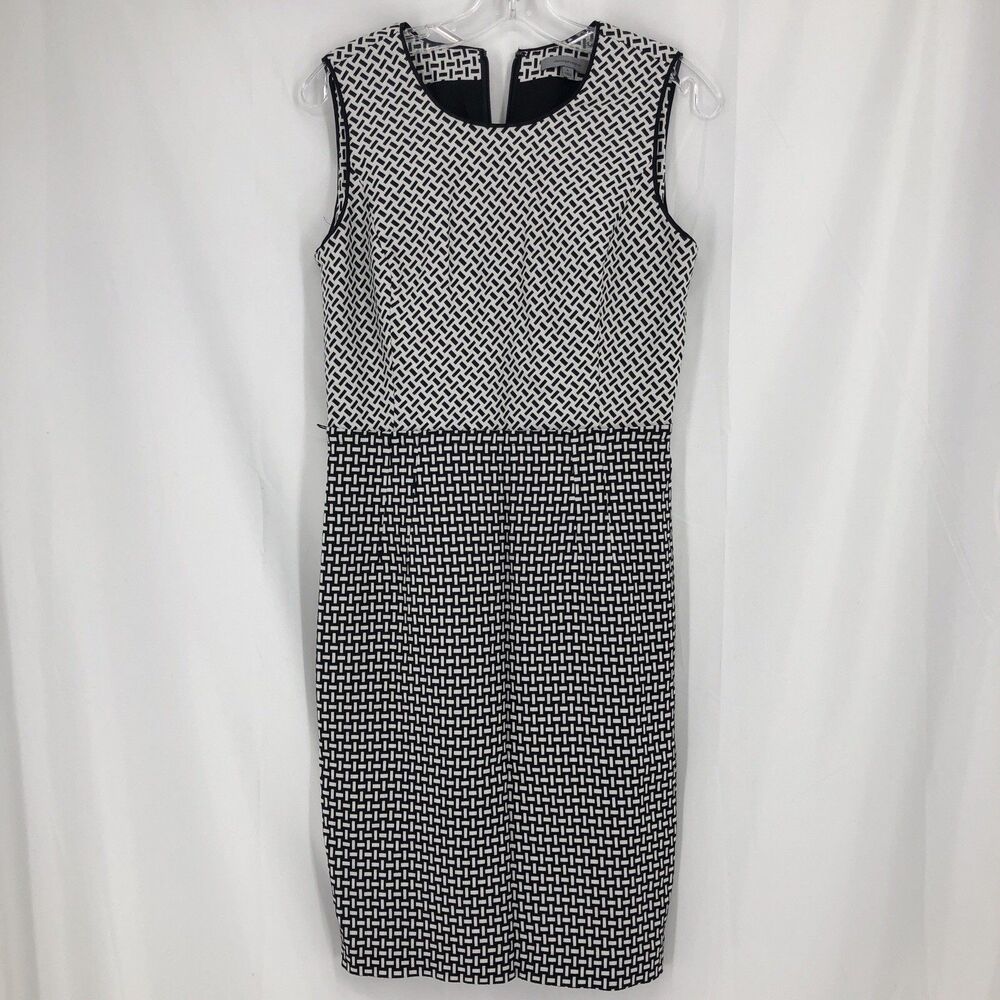 Classiques Entier Women's White Black Sleeveless Sheath Dress Size 8